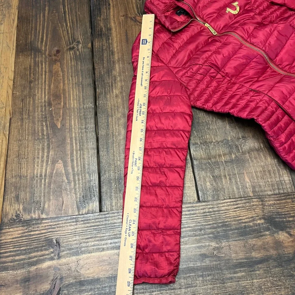 True Religion Puffer‎ Jacket Women Red Full Zip Hooded Quilted Down Insulated